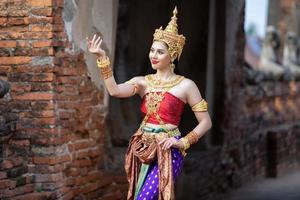 Asia woman wearing traditional Thai dress,The costume of the national dress of ancient Thailand. photo