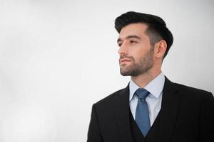 Elegant young caucasian handsome man on White background, Studio fashion portrait. photo