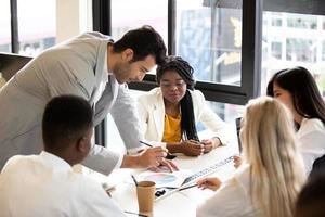 Group of diverse business people collaborating in office or Multiethnic business people in meeting. photo