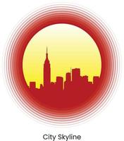 City Skyline Red Cityscape Yellow Background Illustration Cirle Vector