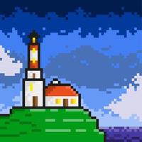 Pixel art lighthouse location vector