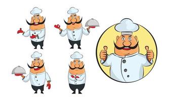 cartoon chef with different poses vector