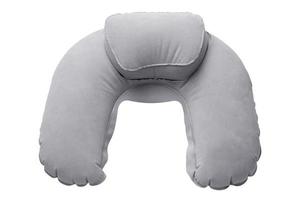 Gray inflatable neck pillow isolated on white photo