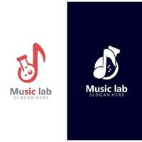 música con vector de concepto de diseño de logotipo de ciencia de laboratorio. vectores de quimica