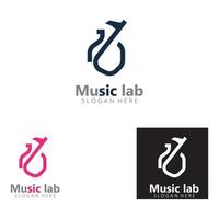 música con vector de concepto de diseño de logotipo de ciencia de laboratorio. vectores de quimica
