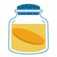 Kombucha fermented tea in a glass jar. Probiotic-infused sweet orange drink, vector illustration. Flat cartoon icon