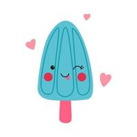 Kawaii blue ice cream popsicle character. Funny vector illustration