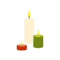 Composition with cute lit scented candles. Vector illustration in doodle style