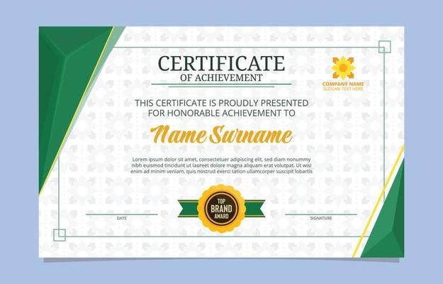 Green Certificate of Achievement Template