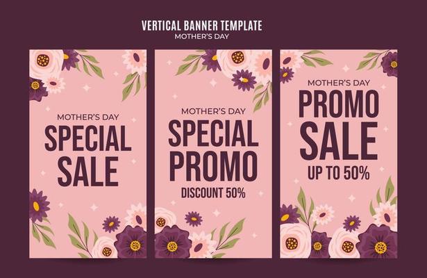 Happy Mother's Day Retro Web Banner for Social Media Vertical Poster, banner, space area and background