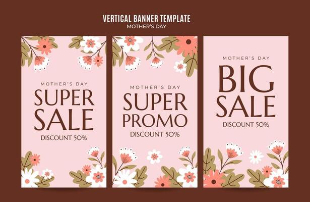 Happy Mother's Day Retro Web Banner for Social Media Vertical Poster, banner, space area and background