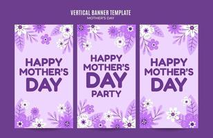 banner web retro del día de la madre feliz para afiches verticales de redes sociales, banner, área espacial y fondo vector