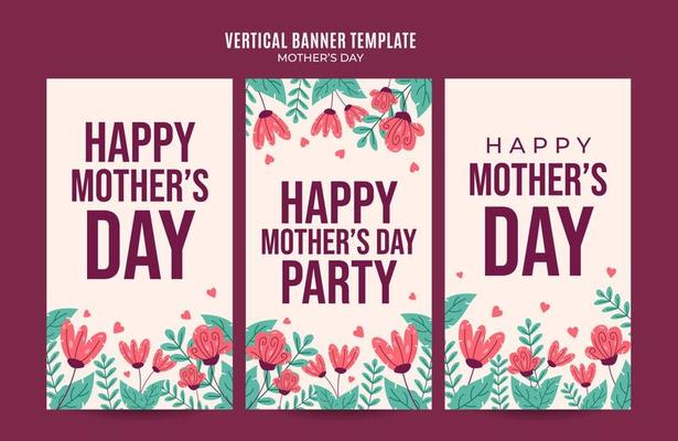 Happy Mother's Day Retro Web Banner for Social Media Vertical Poster, banner, space area and background