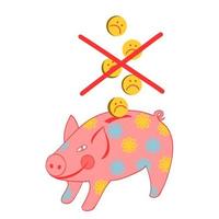 Piggy bank with a coin-sad smiley vector