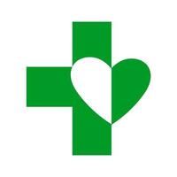 signo de farmacia con logotipo cruzado verde abstracto. icono de vectores