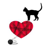 Cat with a ball on the background of hearts. vector