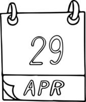 calendario dibujado a mano en estilo garabato. 29 de abril. día internacional de la danza, fecha. icono, elemento adhesivo para el diseño. planificación, negocios, vacaciones vector