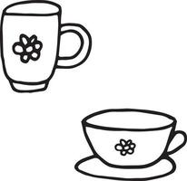 cups hand drawn in doodle style. scandinavian. set of elements for design vector