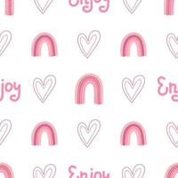 Girly rainbow vector seamless pattern with lettering