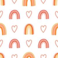 Girly rainbow and hearts vector seamless pattern.