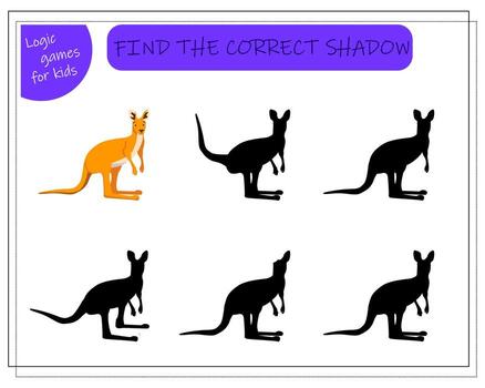 Game for kids find the right shadow. choose the right shade for the kangaroo. vector