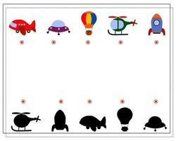 Children's logic game, find the right shadow. children's toys vector