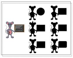A logical game for children, Find a shadow. a cute cartoon rat rides on a sled vector
