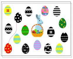 Find the right shadow, connect it with a line. Easter eggs. a puzzle game for kids vector