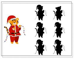 A logical game for children. Find the right shadow. The tiger is holding a garland vector