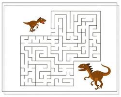 Children's logic game go through the maze. Help the baby dinosaur to pass the maze, dinosaurs. vector