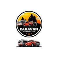set of truck with caravan trailer logo vector