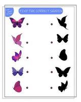 A puzzle game for kids, find the right shadow. pick a shadow for the butterflies vector