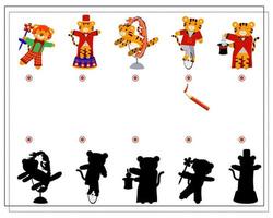 A logical game for children, find the right shadow. a tiger in a circus vector