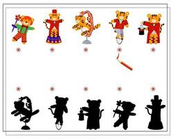 A logical game for children, find the right shadow. a tiger in a circus vector