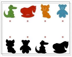 Puzzle game for kids find the right shadow. sand toys, sand molds vector