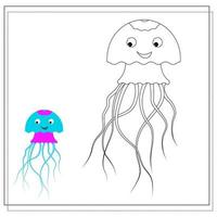 The page of the coloring book, octopus. Sketch and color version. Coloring book for kids vector