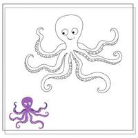 The page of the coloring book, octopus. Sketch and color version. vector