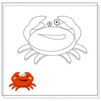 Page of the coloring book, crab. Sketch and color version. Coloring book for kids. vector