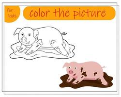 Coloring book for kids, color in the pattern of pigs.
