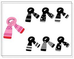 A logical game for children. find the right shade, a pink winter scarf with an ornament vector