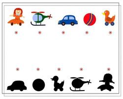 Children's logic game, find the right shadow. children's toys vector