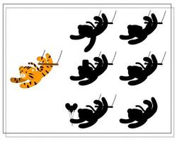 A logical game for children, find the right shadow. a tiger in a circus vector