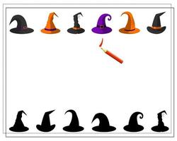a game for kids where whose shadow, witch hats vector