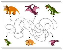 Children's logic game go through the maze. Where's whose baby, dinosaurs vector