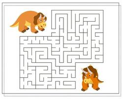 Children's logic game go through the maze. Help the baby triceratops to pass the maze, dinosaurs. vector