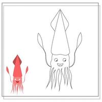 Page of the coloring book, squid. Sketch and color version. Coloring book for kids vector
