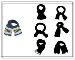 A logical game for children. find the right shade, winter scarf is blue with an ornament vector