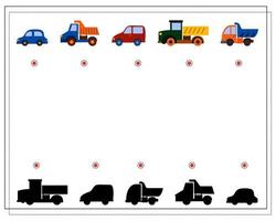 juego de lógica infantil, encuentra la sombra correcta. juguetes infantiles vector