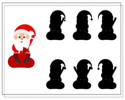 A logical game for children, find the right shadow. cartoon santa is sitting on a bag vector