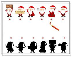 A logical game for children, find the right shadow. cartoon santa is stuck in a pipe vector